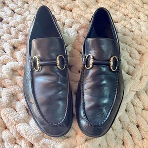 GUCCI Black Leather Horsebit Loafers